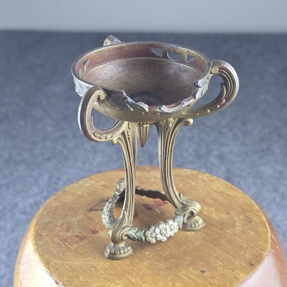 Antique Art Nouveau Spelter Incense Burner Censer Floral Tripod Bronze Finish - Picture 2 of 8